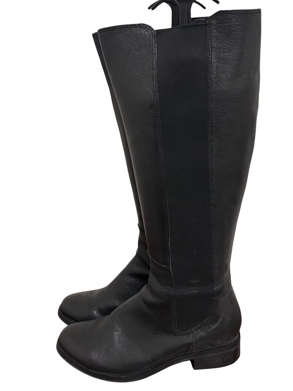 Cole Haan Black Tall Leather Boots Nike Air Stretch Back Sz 8